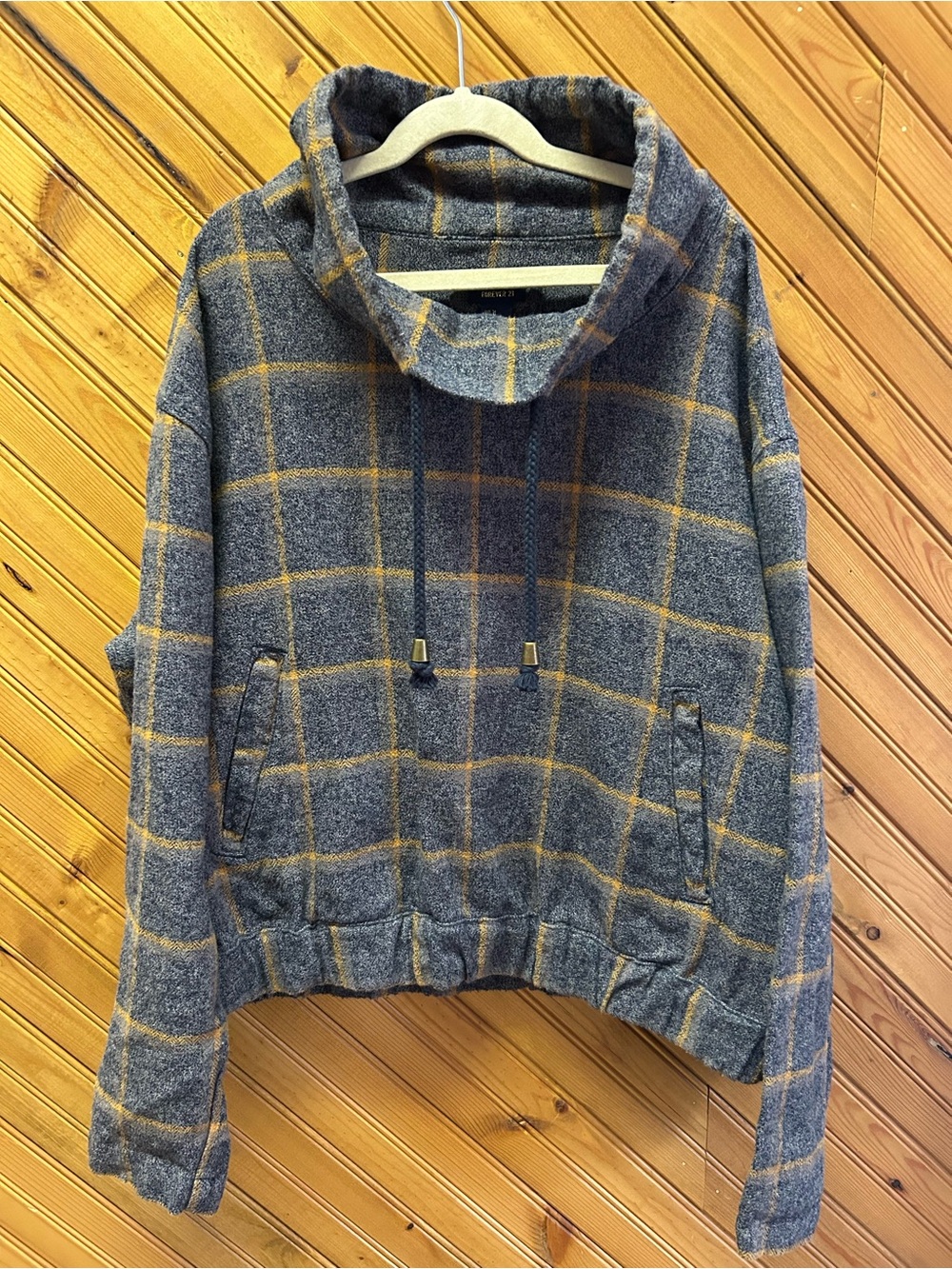 Forever 21 Gray Pullover with Mustard Windowpane Plaid